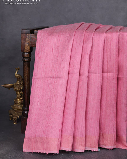 Pure dupion silk saree dark peach pink and multi colour with plain body and concept printed pallu