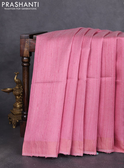 Pure dupion silk saree dark peach pink and multi colour with plain body and concept printed pallu