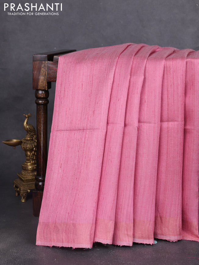 Pure dupion silk saree dark peach pink and multi colour with plain body and concept printed pallu
