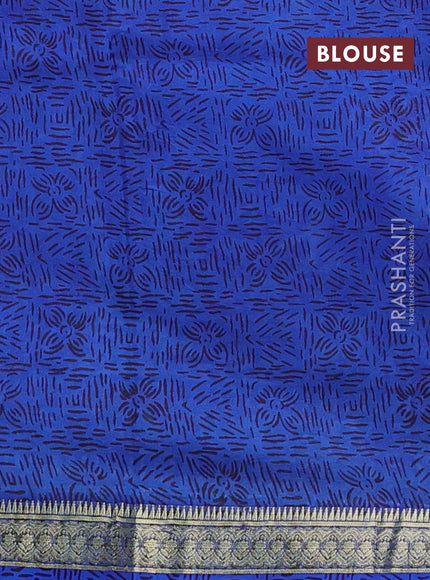 Pure printed silk saree blue with allover prints and madhubani printed zari woven border
