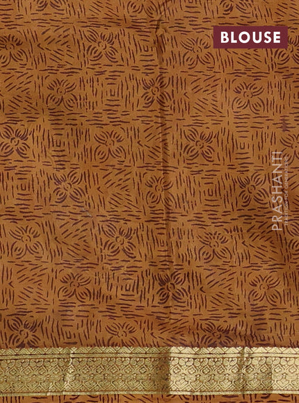 Pure printed silk saree grey and mustard yellow with allover kalamkari prints and zari woven border