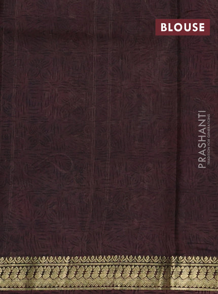 Pure printed silk saree beige and coffee brown with allover kalamkari prints and zari woven border