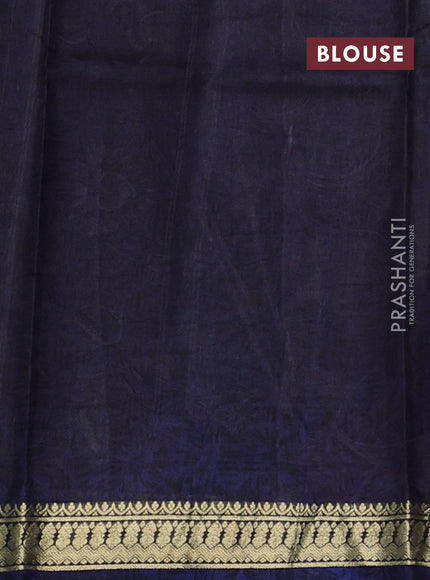 Pure printed silk saree beige and navy blue with allover kalamkari prints and zari woven border