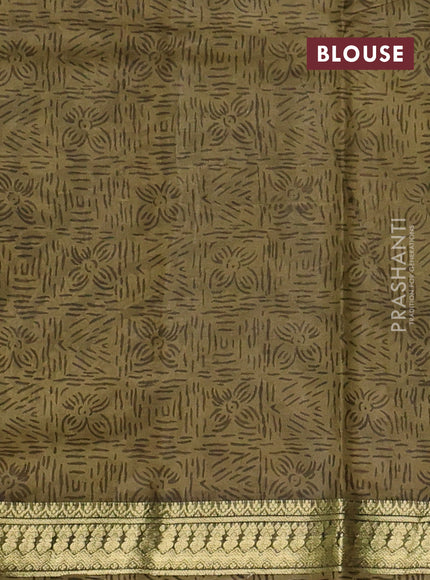 Pure printed silk saree mehendi green with allover kalamkari prints and zari woven border