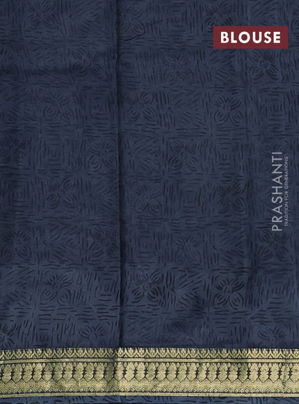 Pure printed silk saree grey with allover kalamkari prints and zari woven border