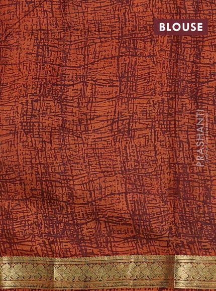 Pure printed silk saree orange with allover prints and madhubani printed zari woven border