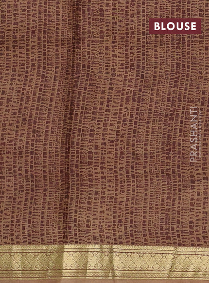 Pure printed silk saree grey and sandal with allover kalamkari prints and zari woven border