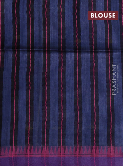 Munga tussar silk saree peacock blue and pink with thread woven geomatric buttas and organza pallu