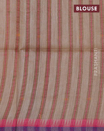 Munga tussar silk saree beige and pink with thread woven geomatric buttas and organza pallu