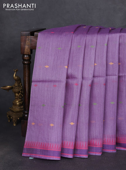 Munga tussar silk saree lavender and pink with thread woven geomatric buttas and organza pallu