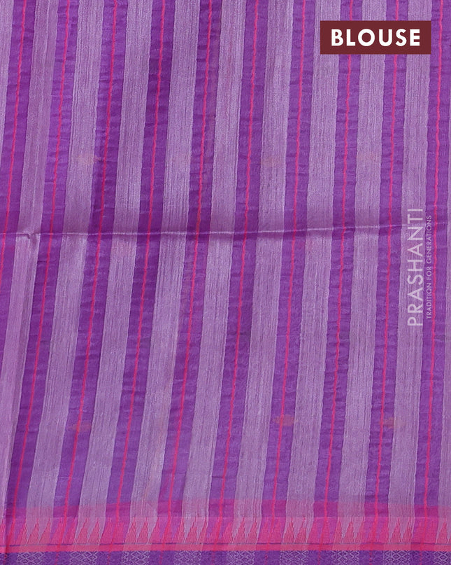 Munga tussar silk saree lavender and pink with thread woven geomatric buttas and organza pallu