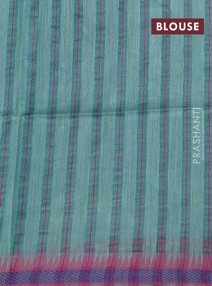 Munga tussar silk saree pastel green shade and pink with thread woven geomatric buttas and organza pallu