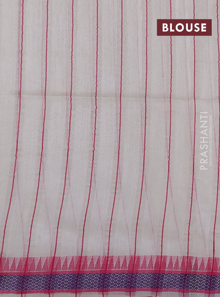 Munga tussar silk saree off white and pink with thread woven geomatric buttas and organza pallu