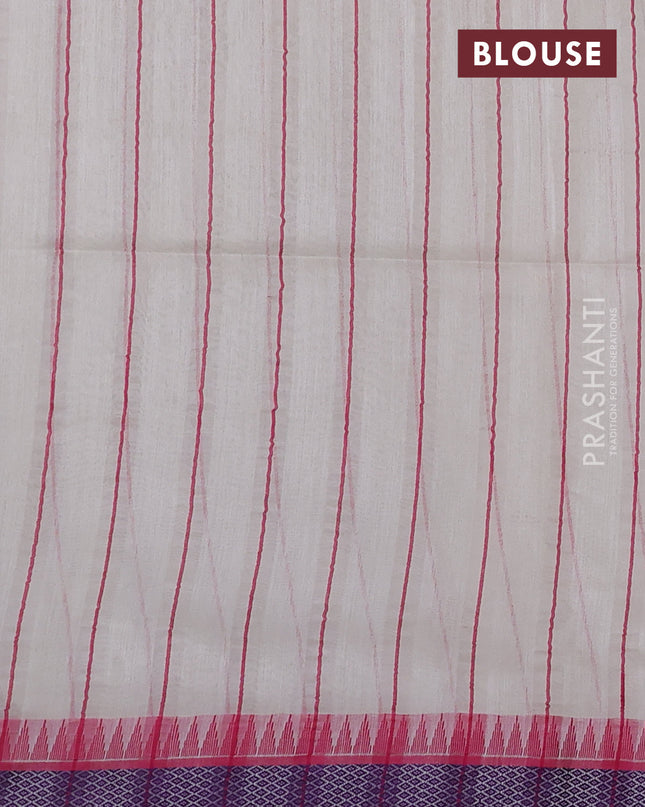 Munga tussar silk saree off white and pink with thread woven geomatric buttas and organza pallu