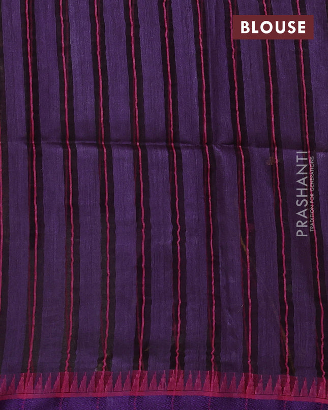 Munga tussar silk saree purple and pink with thread woven geomatric buttas and organza pallu