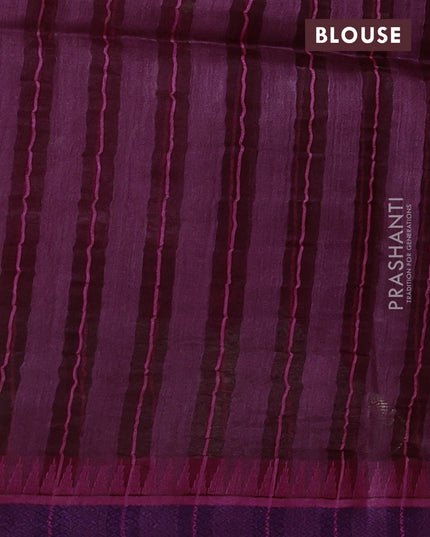 Munga tussar silk saree wine shade and pink with thread woven geomatric buttas and organza pallu