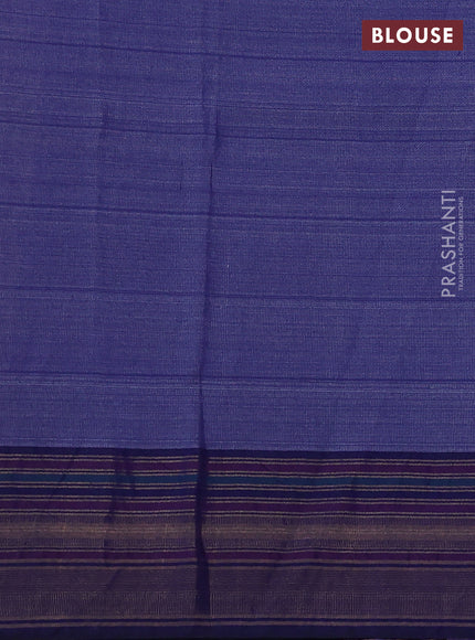 Pure tussar silk saree grey and navy blue with allover floral prints and temple design zari woven border