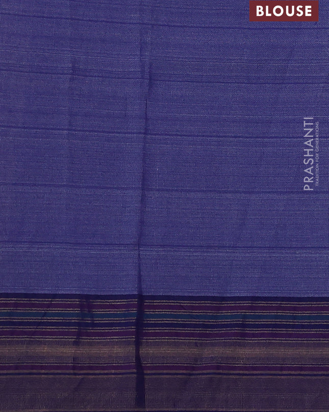 Pure tussar silk saree grey and navy blue with allover floral prints and temple design zari woven border