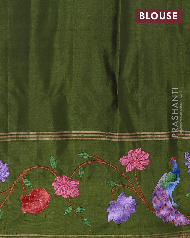 Pure soft silk saree rustic orange and mehendi green with annam zari woven buttas and zari woven embroidery border
