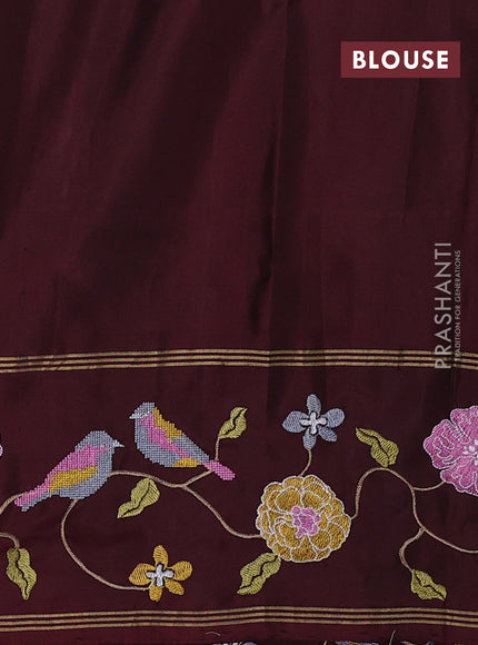 Pure soft silk saree grey and deep maroon with zari woven buttas and zari woven embroidery border