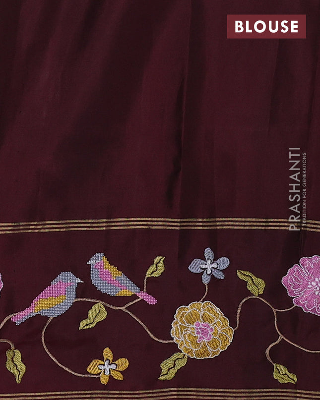 Pure soft silk saree grey and deep maroon with zari woven buttas and zari woven embroidery border