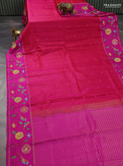 Pure soft silk saree dual shade of pinkish orange and pink with zari woven buttas and zari woven embroidery border