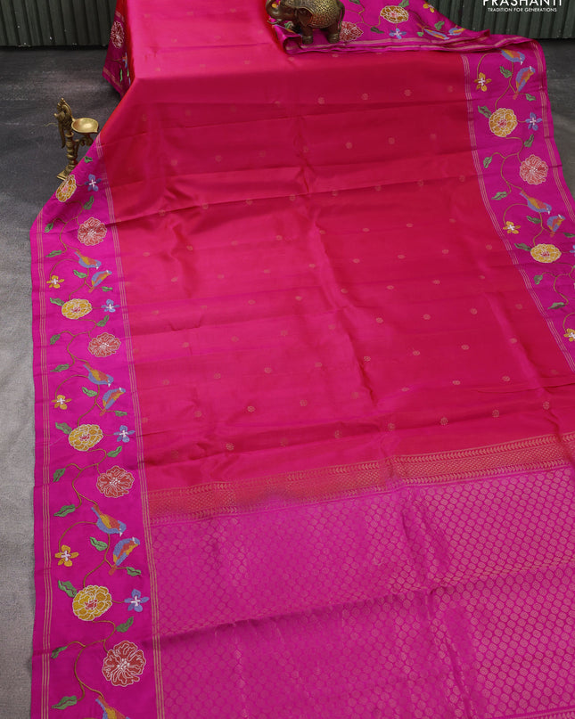 Pure soft silk saree dual shade of pinkish orange and pink with zari woven buttas and zari woven embroidery border