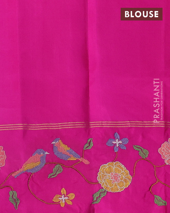 Pure soft silk saree dual shade of pinkish orange and pink with zari woven buttas and zari woven embroidery border