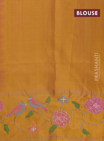 Pure soft silk saree peach shade and yellow with zari woven buttas and zari woven embroidery border