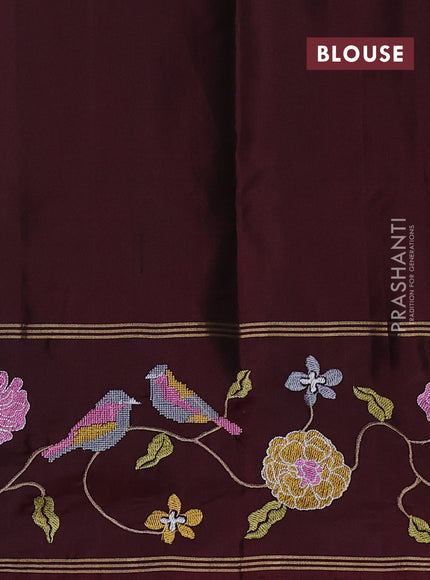 Pure soft silk saree rust shade and deep maroon with zari woven buttas and zari woven embroidery border