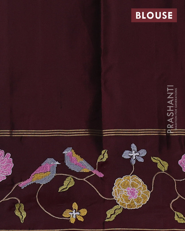 Pure soft silk saree rust shade and deep maroon with zari woven buttas and zari woven embroidery border