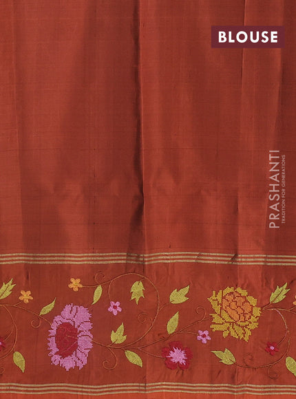 Pure soft silk saree purple shade and rust shade with zari woven buttas and zari woven embroidery border