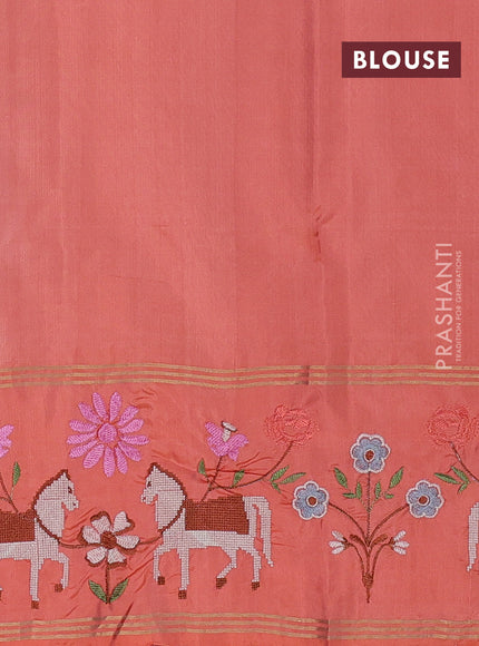Pure soft silk saree mild peach and peach orange with zari woven buttas and zari woven embroidery border