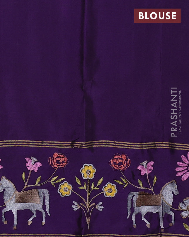 Pure soft silk saree grey and purple with zari woven buttas and zari woven embroidery border