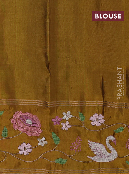Pure soft silk saree deep maroon and dark mustard with allover zari weaves and zari woven embroidery border
