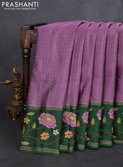 Pure soft silk saree purple shade and green with allover zari weaves and zari woven embroidery border