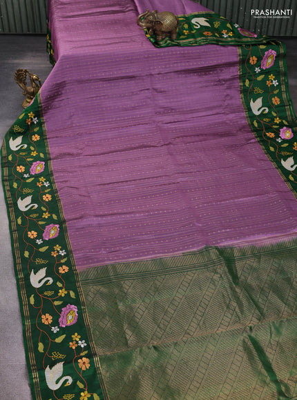 Pure soft silk saree purple shade and green with allover zari weaves and zari woven embroidery border