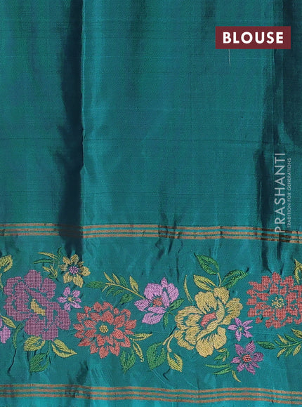 Pure soft silk saree purple and teal blue shade with zari woven buttas and zari woven embroidery border