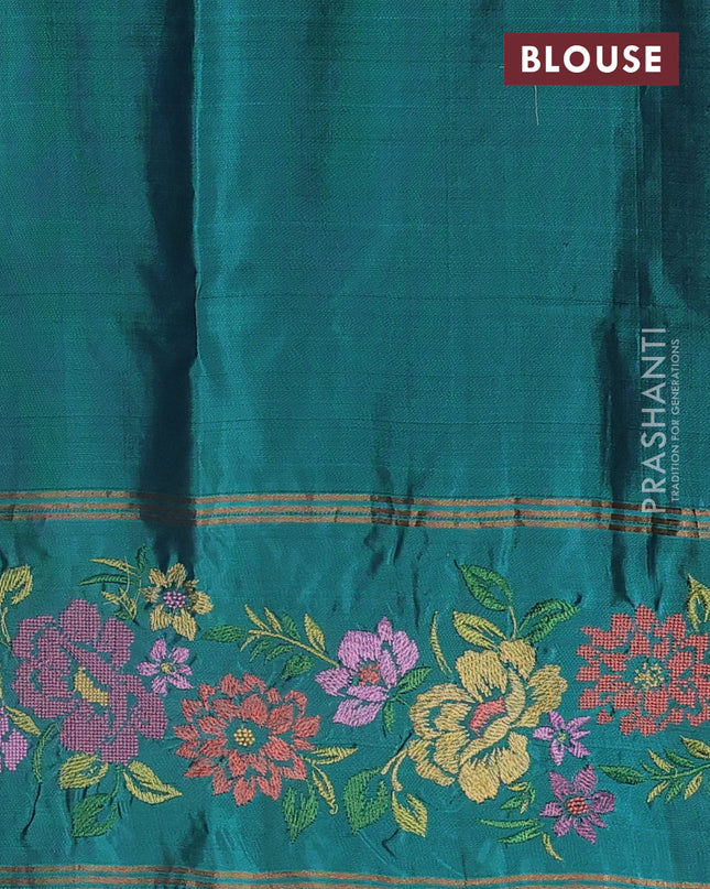 Pure soft silk saree purple and teal blue shade with zari woven buttas and zari woven embroidery border