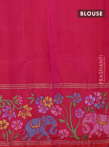 Pure soft silk saree dual shade of pinkish orange with allover zari weaves and zari woven embroidery border