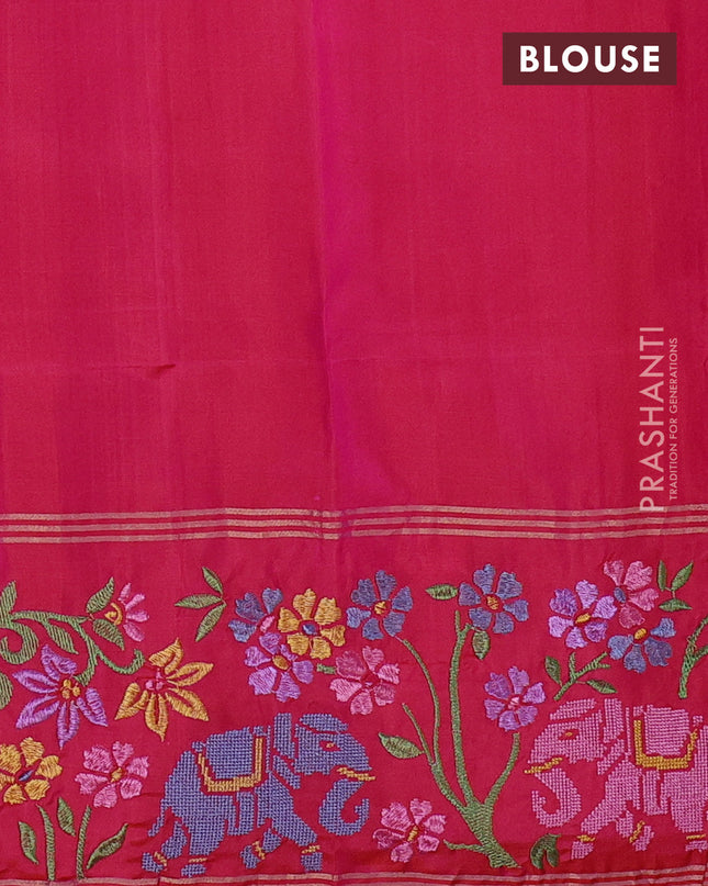 Pure soft silk saree dual shade of pinkish orange with allover zari weaves and zari woven embroidery border