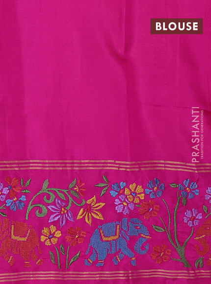 Pure soft silk saree dual shade of mango yellow and pink with zari woven buttas and zari woven embroidery border