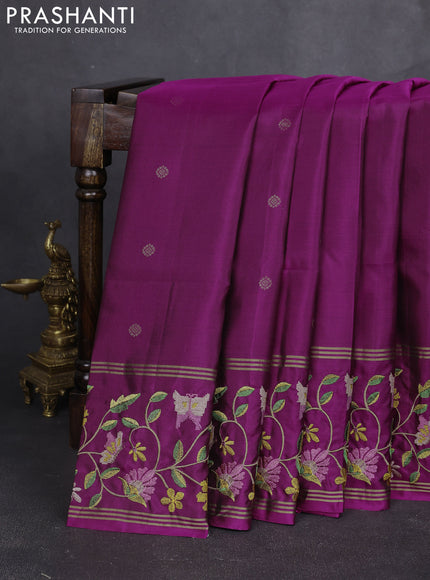 Pure soft silk saree purple with zari woven buttas and zari woven embroidery border