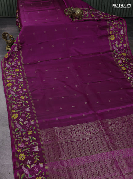 Pure soft silk saree purple with zari woven buttas and zari woven embroidery border