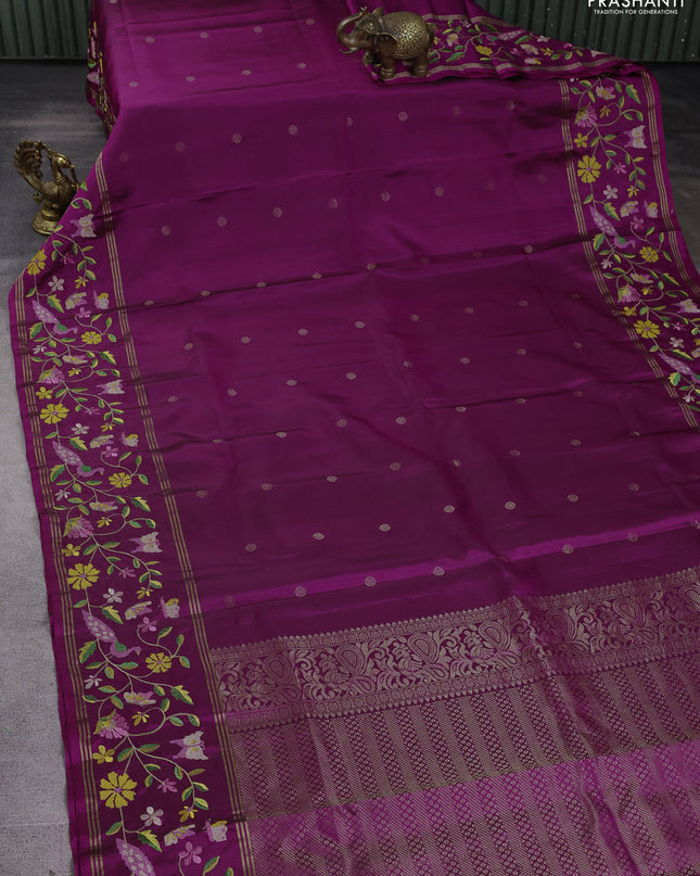 Pure soft silk saree purple with zari woven buttas and zari woven embroidery border