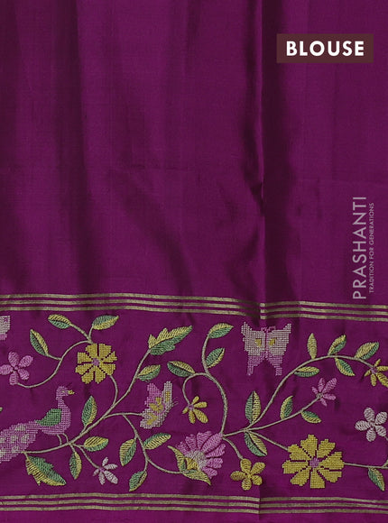 Pure soft silk saree purple with zari woven buttas and zari woven embroidery border