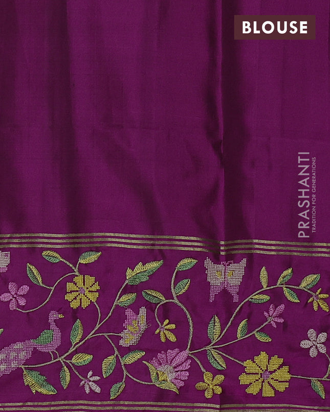 Pure soft silk saree purple with zari woven buttas and zari woven embroidery border