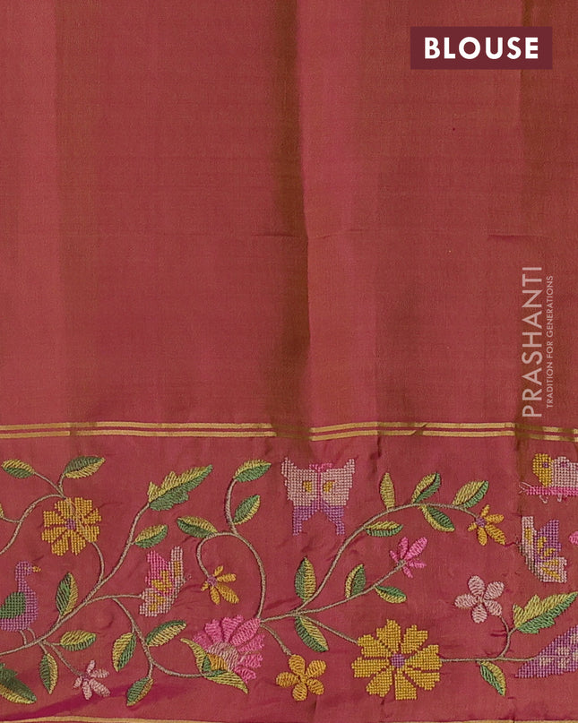 Pure soft silk saree cream and dual shade of pink with allover zari woven buttas and zari woven embroidery border
