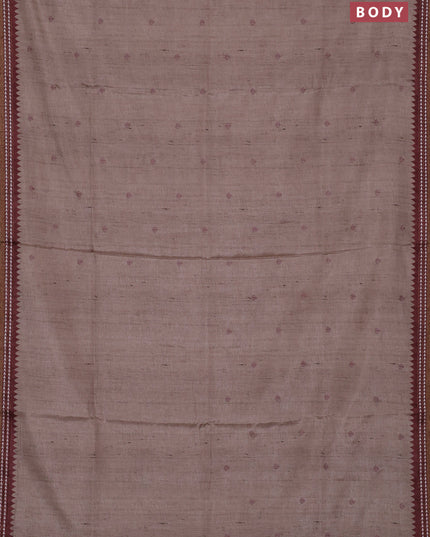 Art tussar saree beige and pastel maroon with embroidery buttas and temple design thread woven border