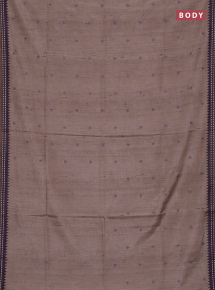 Art tussar saree beige and pastel purple with embroidery buttas and temple design thread woven border